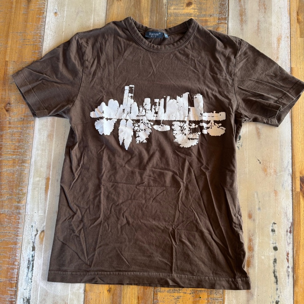 Hanes Fit-T CHICAGO SKYLINE T-Shirt Men/Adult Sz Medium Brown White Illinois IL